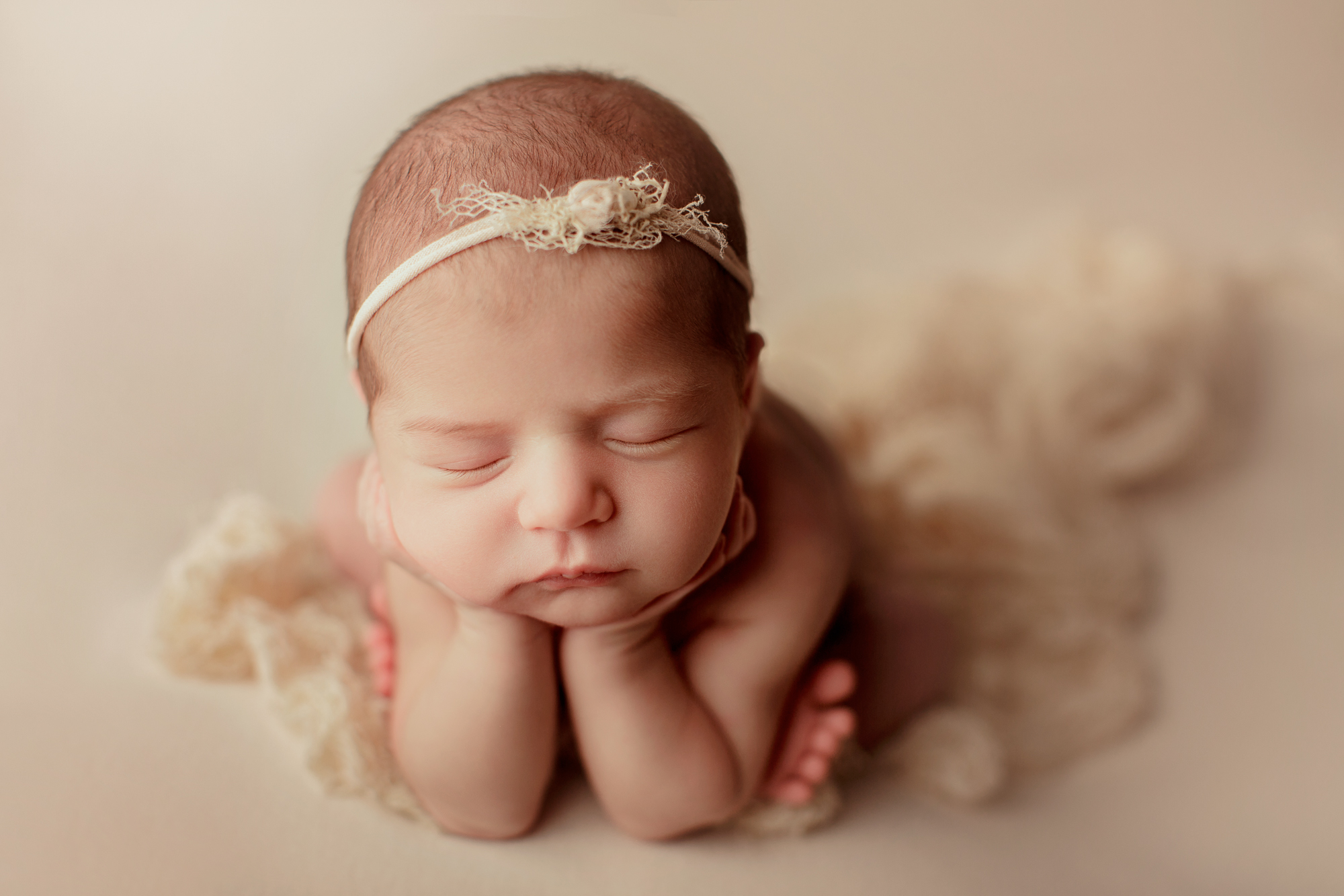 Adelaide newborn baby photographer's photo of a newborn baby on a cream backdrop.